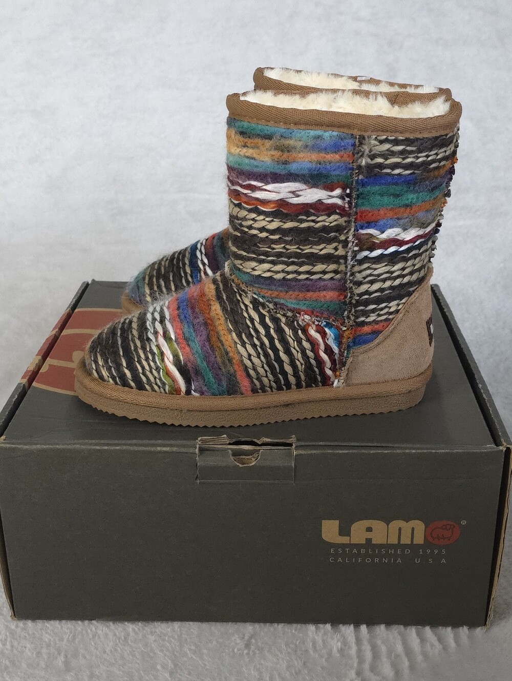 Lamo Boots Girls Size 13 Youth Juarez Faux Wool Fur Suede Pull On Southwestern